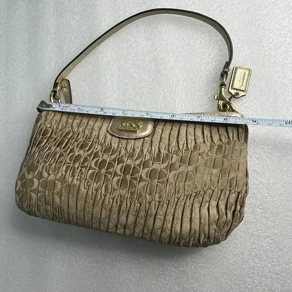COACH Signature Madison‎ Gold Gathered Pleated Leather Strap Handbag Wristlet - Picture 8 of 13